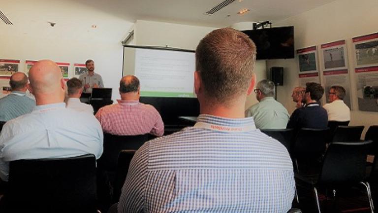 Michael De Luca presenting on Sports Field Management at IPLC2018
