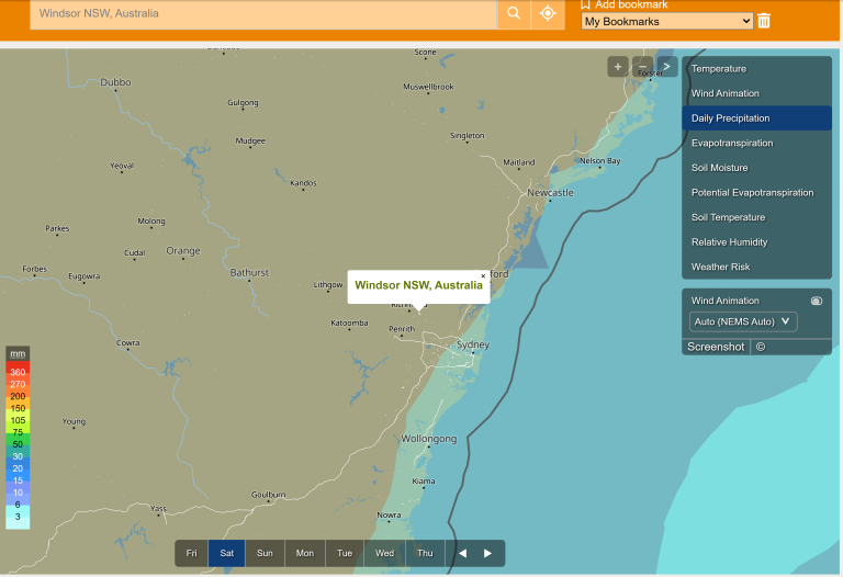 Predicted precipitation Sat