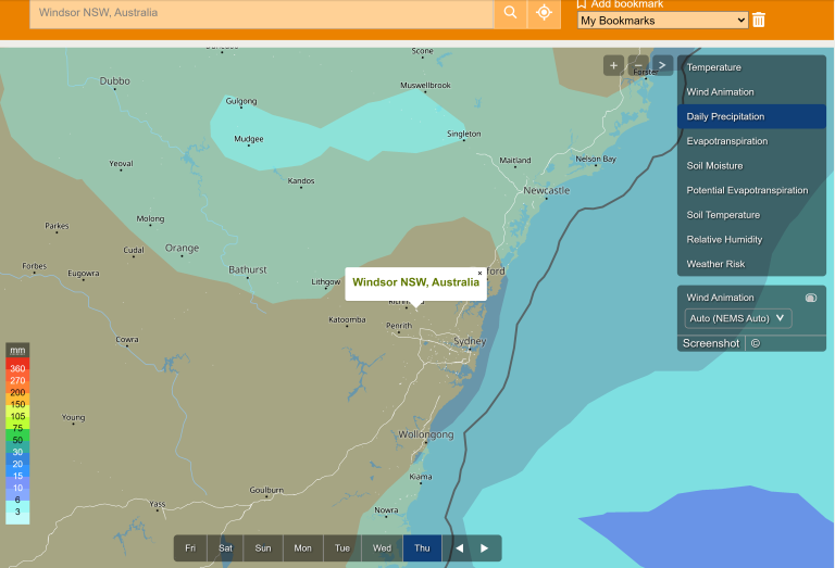Predicted precipitation Thurs